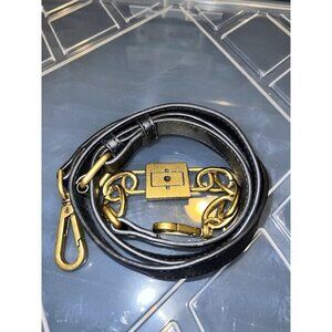 STEVE MADDEN Black Leather Brass Chain Buckle Adustable Crossbody Strap